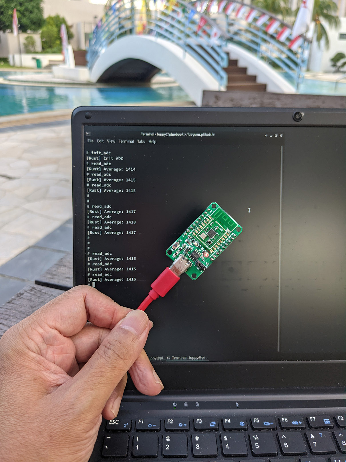 Testing the improvised Light Sensor on PineCone BL602 with Pinebook Pro
