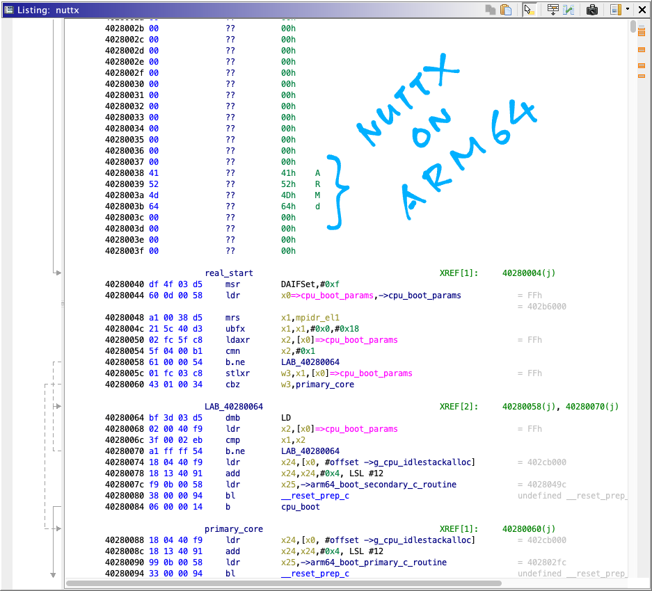 Ghidra with Apache NuttX RTOS for Arm Cortex-A53