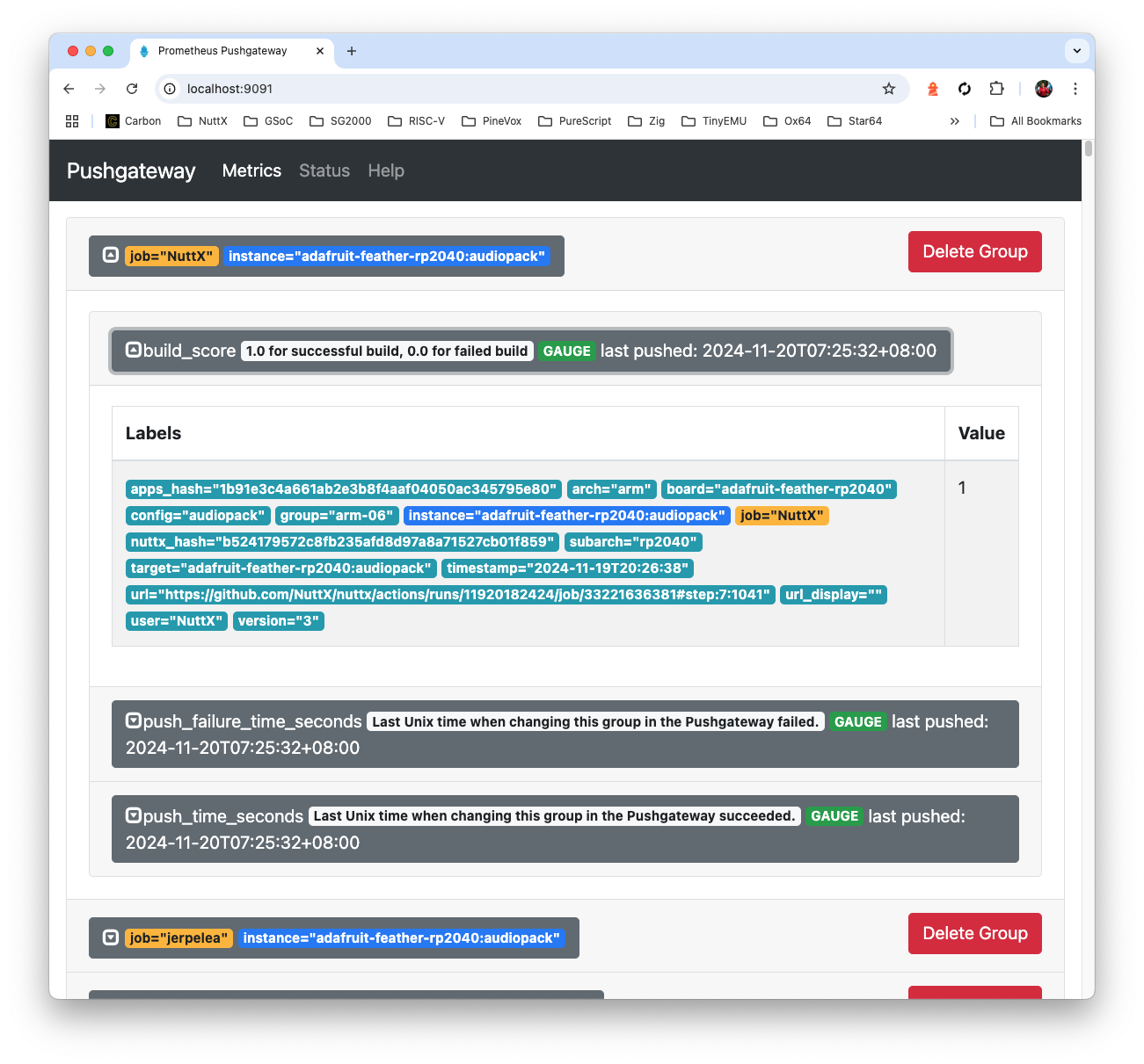 Pushgateway User Interface