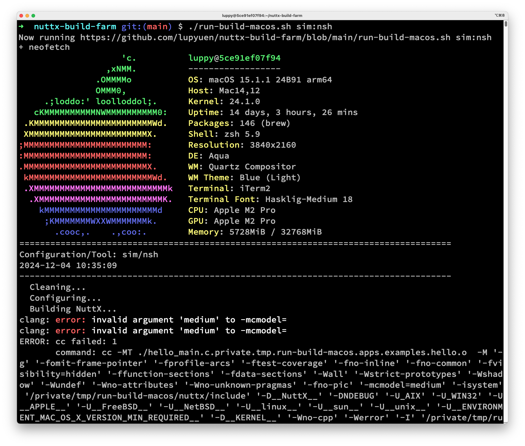 macOS won’t compile sim:nsh