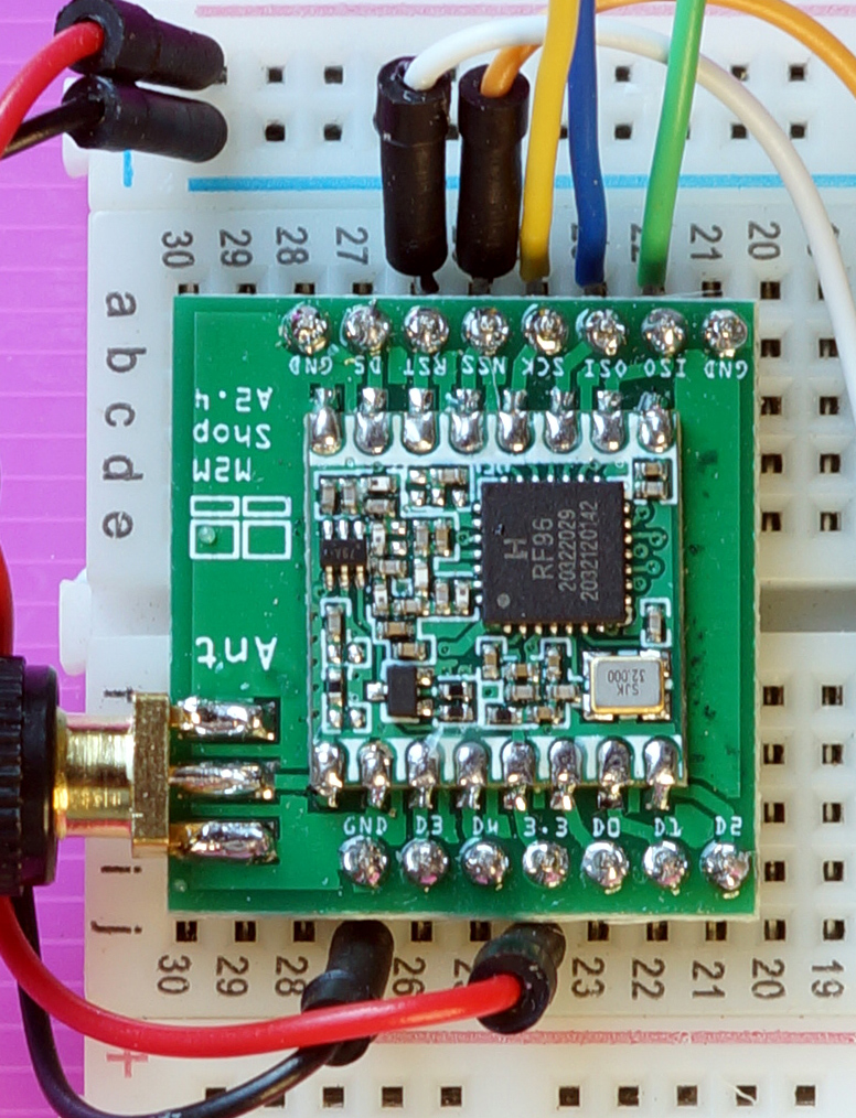 PineCone BL602 RISC-V Board connected to Hope RF96 LoRa Transceiver