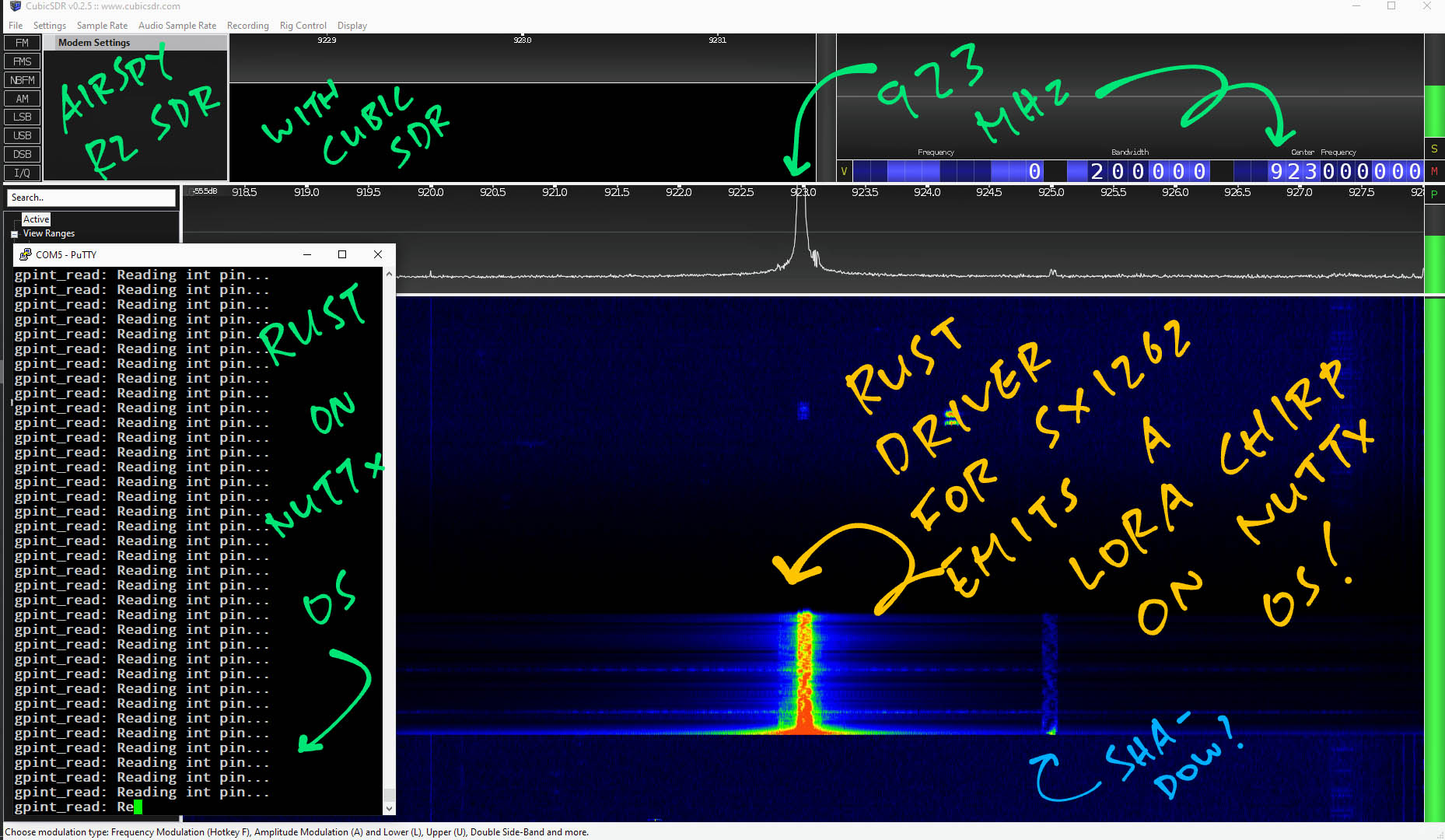 LoRa Chirp recorded by Cubic SDR connected to Airspy R2 SDR