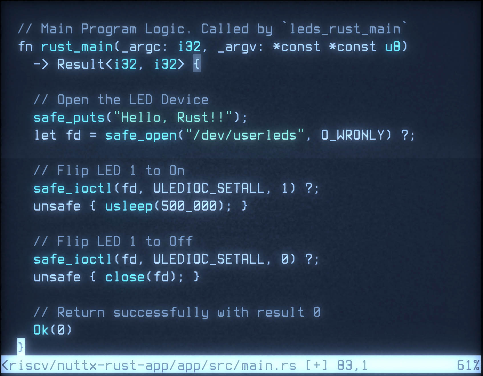 Blinking the NuttX LED in Rust