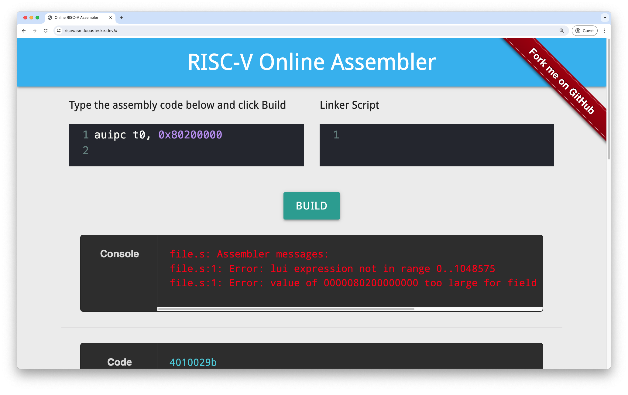 RISC-V Online Assembler