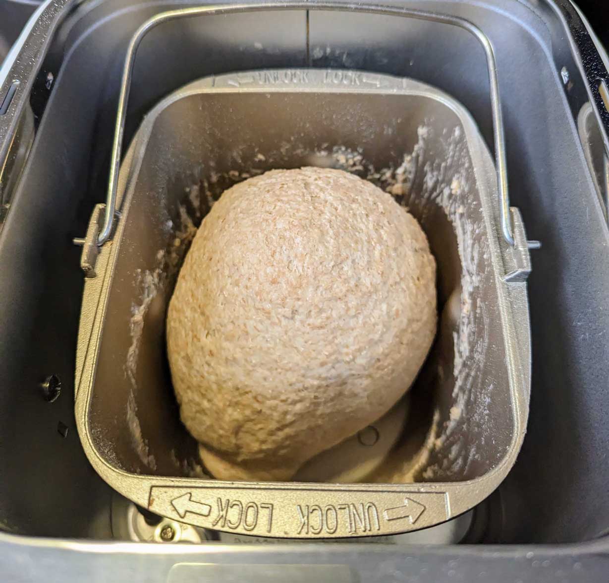 Smooth Ball of Wholemeal Sourdough kneading in Bread Machine