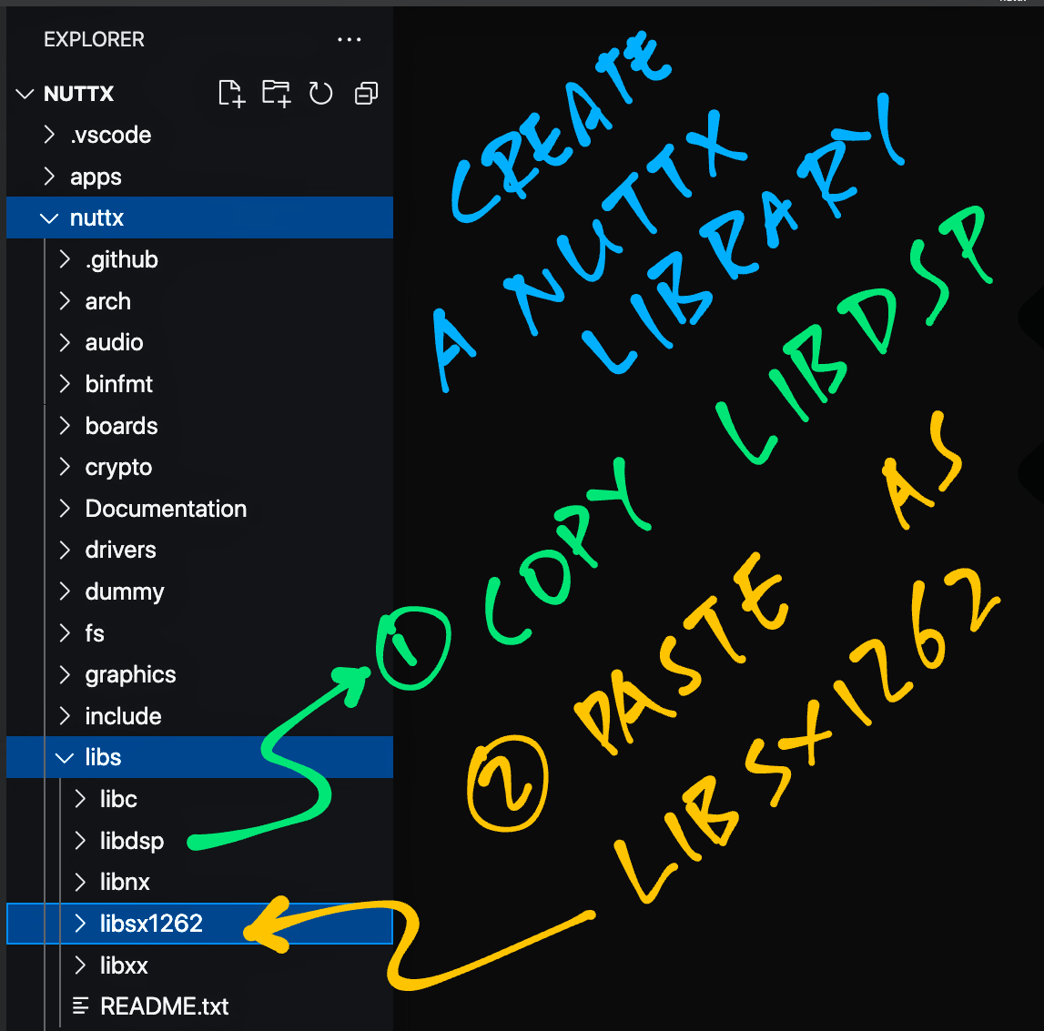 Copy the “libdsp” subfolder and paste it as “libsx1262”