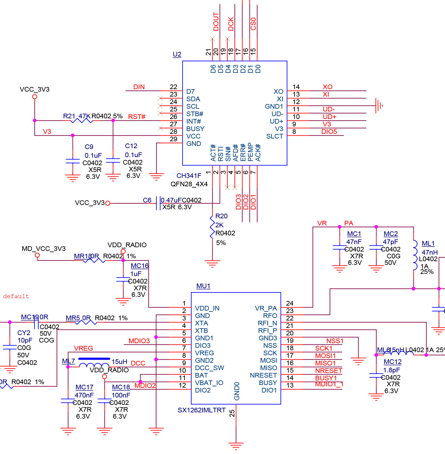 Schematic for PineDio LoRa SX1262 USB Adapter
