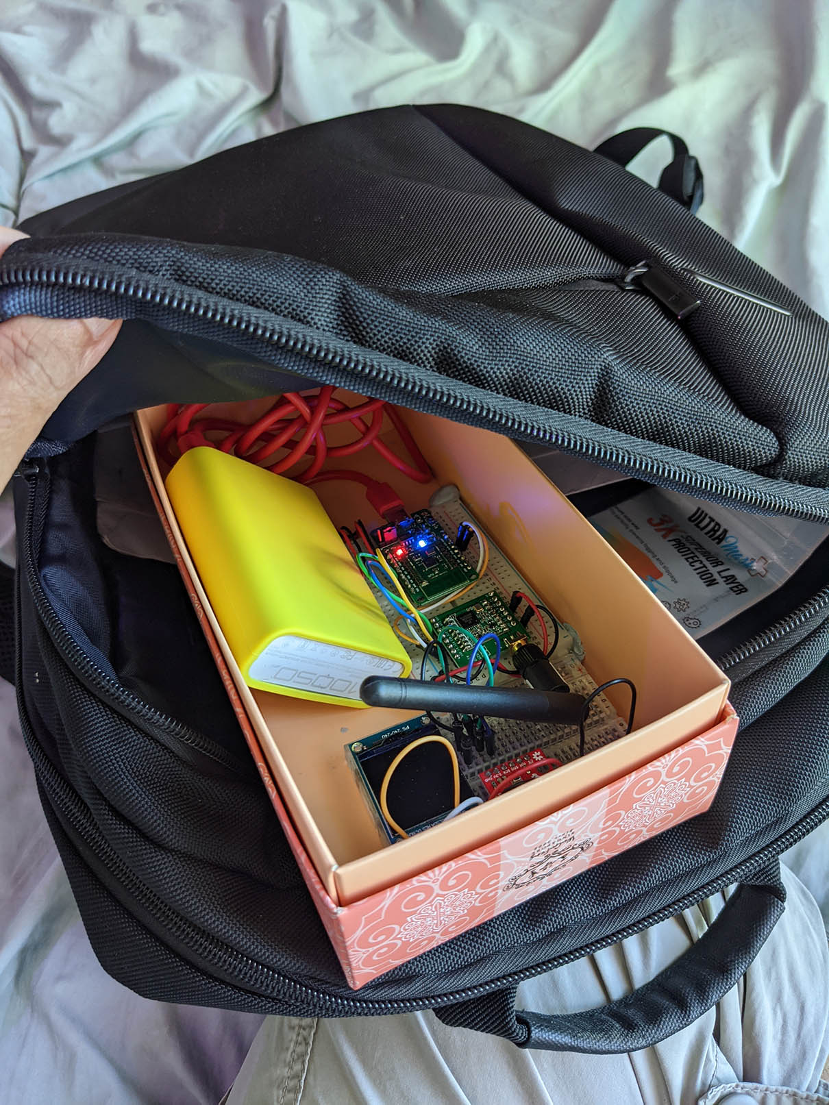 LoRa Transmitter Kit in a backpack