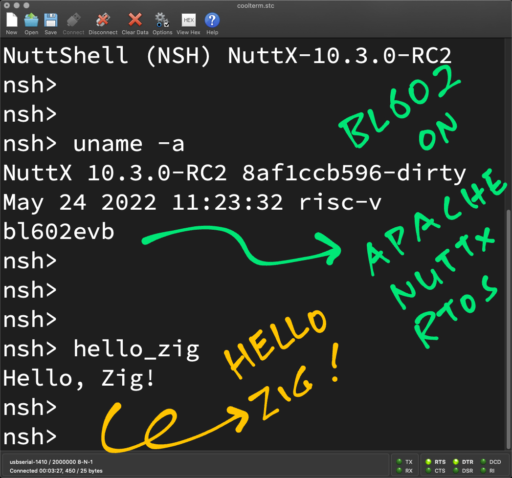 Zig runs on BL602 with Apache NuttX RTOS